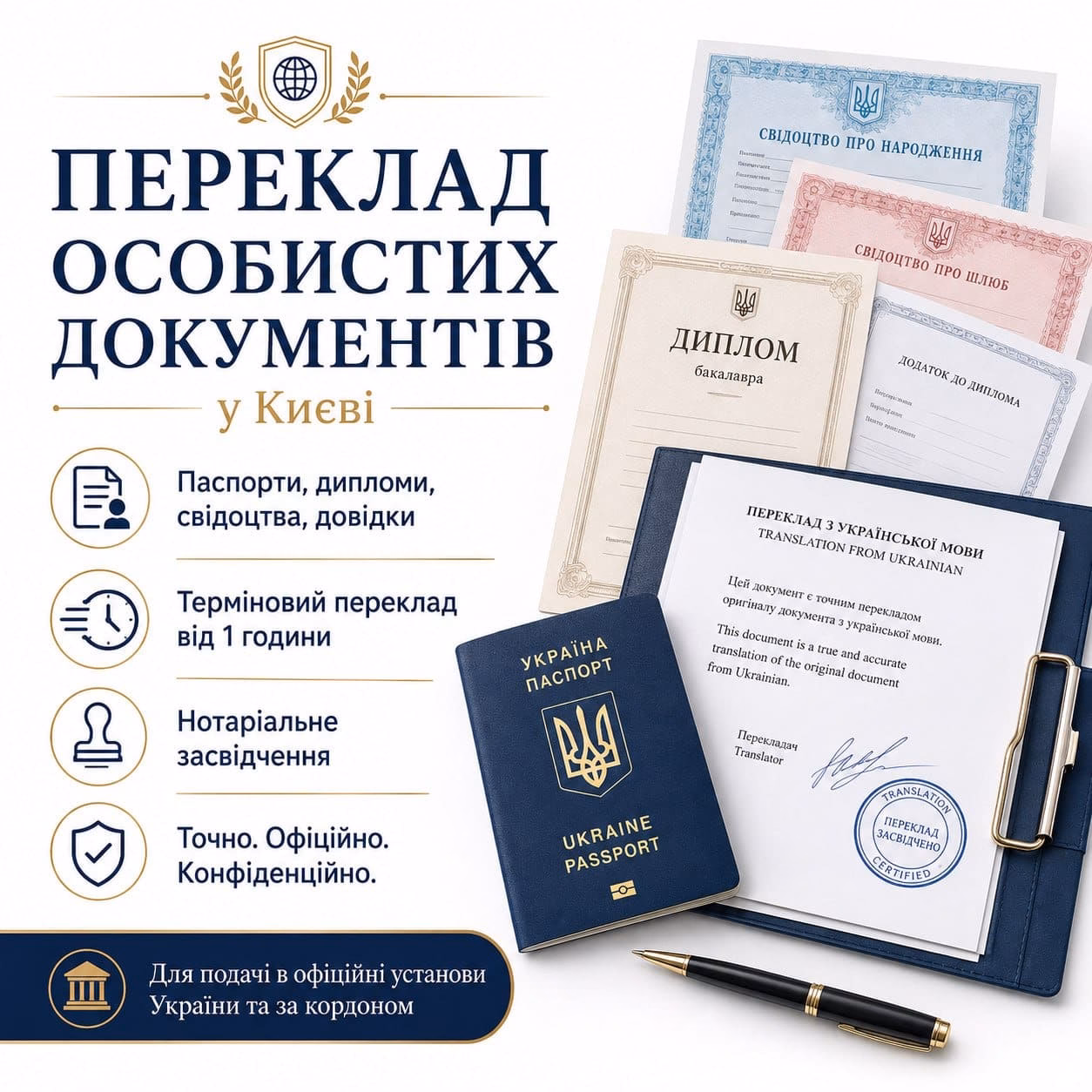 Переклад особистих документів: паспорти, дипломи, свідоцтва, довідки